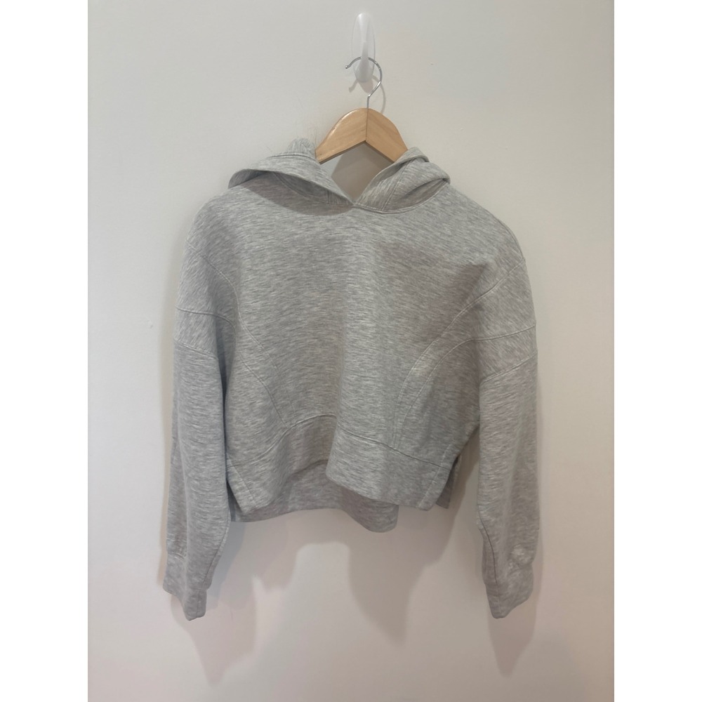 YPB Abercrombie neoKNIT Cropped Hoodie Light Gray Heather Size S Activewear